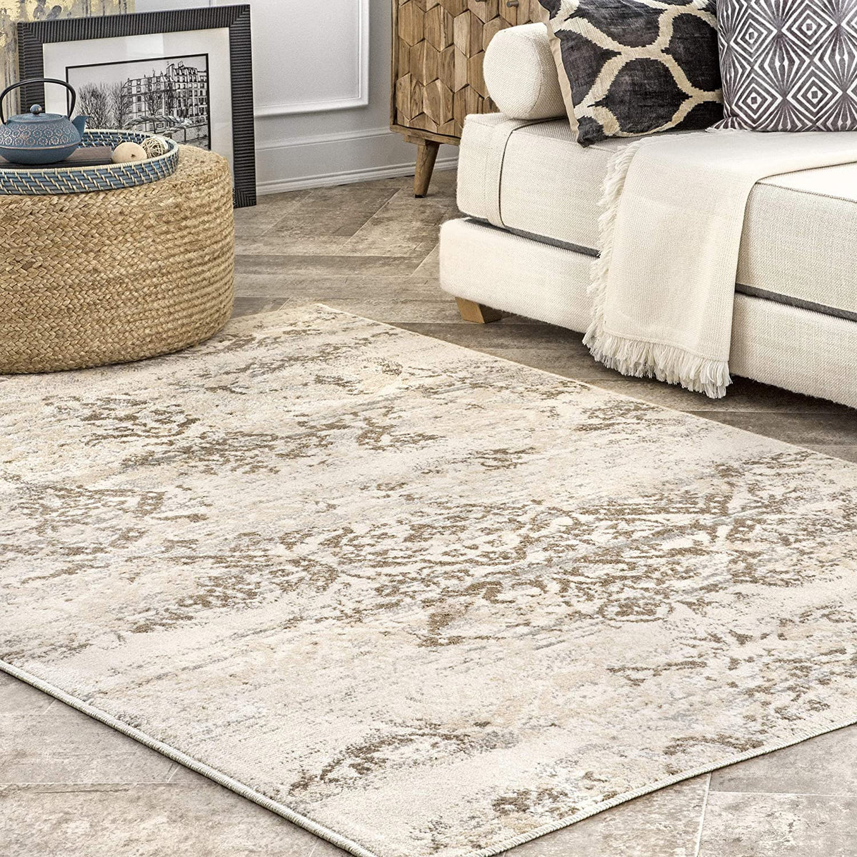nuLOOM Freja Distressed Area Rug, 4' x 6', Beige — LIQUIDATION RUGS
