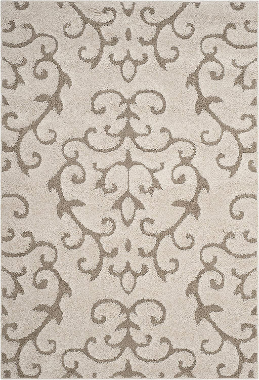 SAFAVIEH Florida Shag Collection 5'3" x 7'6" Cream/Beige Scroll Non-Shedding Living Room Bedroom Dining Room Entryway Plush 1.2-inch Thick Area Rug
