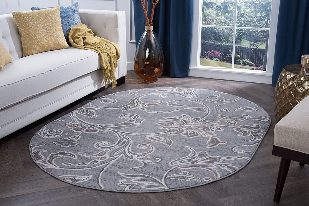 Garland Transitional Floral Gray Oval Area Rug, 5' x 7' Oval
