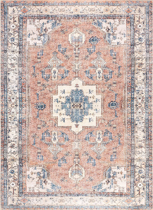 5' x 8', Machine Washable Distressed Medallion Area Rug By nuLOOM