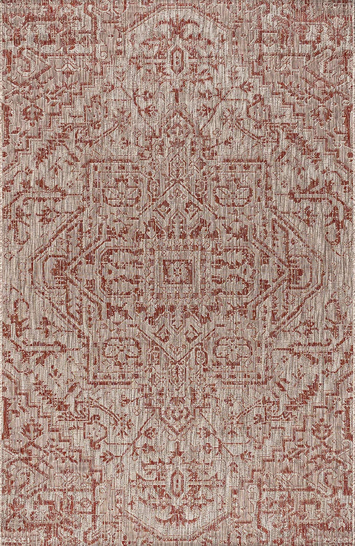 8 ft. x 10 ft. Color Red/Taupe Bohemian Medallion Textured Weave Indoor/Outdoor Area-Rug