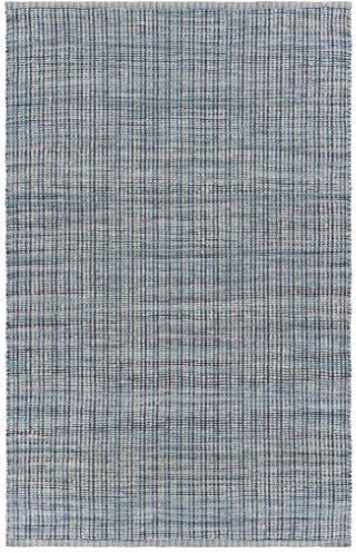 LR Home Blessy Cecille Bleach/Blue Modern Grid Jute Blend Area Rug, 5' x 7'9"