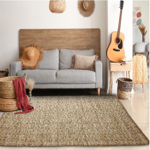 Size 5' x 7'9" Hand Made Multi-Toned Checkered Organic Jute Area Rug