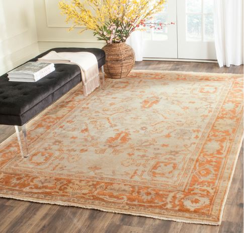 Safavieh Hand Made Hand-Knotted Oushak Collection Rug, Ivory/Rust, 6' X 9'