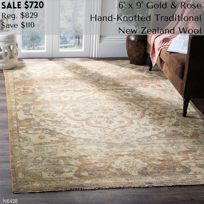 6' x 9', Gold & Rose, Hand-Knotted Traditional New Zealand Wool, SAFAVIEH Area Rug