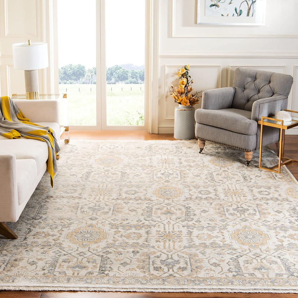 SAFAVIEH Haj Jalili Collection Area Rug - 6' x 9', Ivory & Beige, Hand-Knotted Traditional Oriental Wool & Viscose, Ideal for High Traffic Areas in Living Room, Bedroom