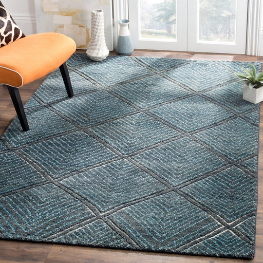 SAFAVIEH Paseo Collection Area Rug - SAFAVIEH Paseo Collection Area Rug - 6' x 9', Charcoal & Blue, Hand-Knotted Wool, Ideal for High Traffic Areas in Living Room, Bedroom, Charcoal & Blue, Hand-Knotted Wool, Ideal for High Traffic Areas