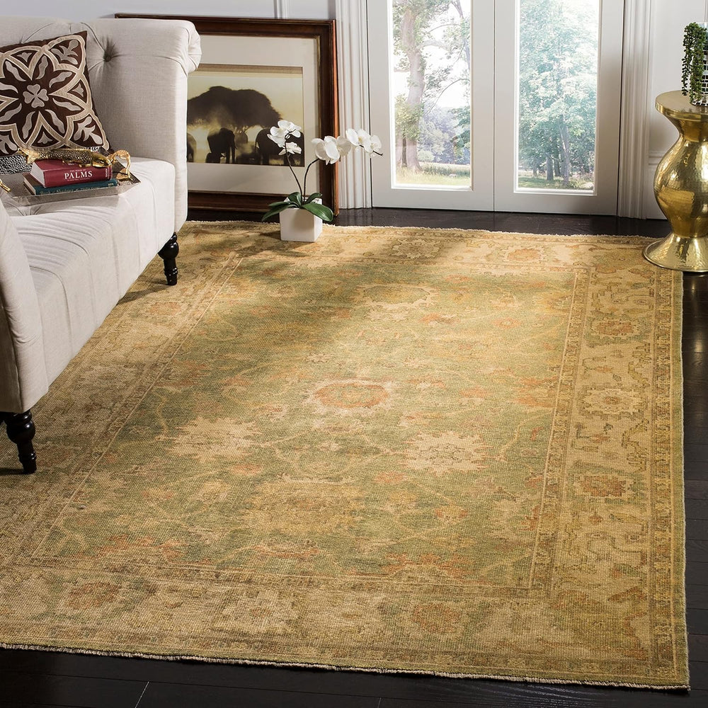 SAFAVIEH Oushak Collection Area Rug - 6' x 9', Dark Green & Brown, Hand-Knotted Traditional Oriental Wool