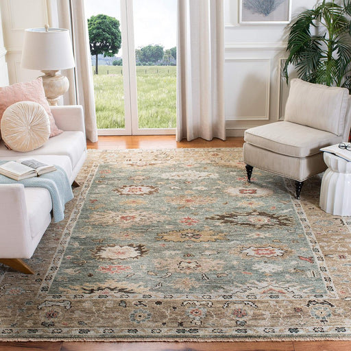 SAFAVIEH Samarkand Collection 10' x 14' Sage / Taupe Hand-Knotted Traditional Oriental Premium Wool Area Rug