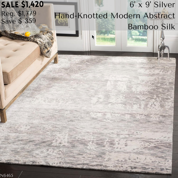 6' x 9' Silver Hand-Knotted Modern Abstract Bamboo Silk, Safavieh Tibetan Collection Area Rug