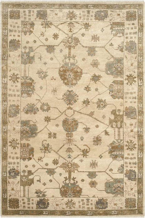 SAFAVIEH Oushak Collection Area Rug - 6' x 9', Ivory & Blue, Hand-Knotted Traditional Oriental Wool, Ideal for High Traffic Areas in Living Room, Bedroom