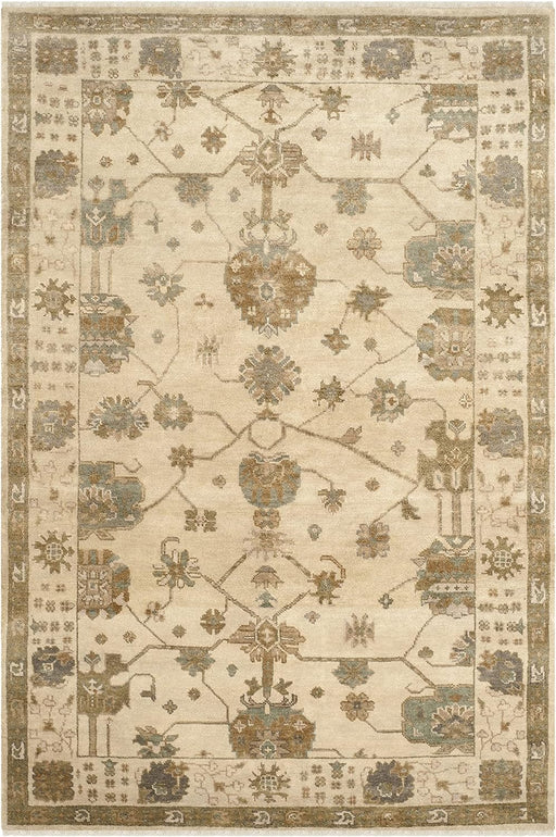 SAFAVIEH Oushak Collection Area Rug - 6' x 9', Ivory & Blue, Hand-Knotted Traditional Oriental Wool, Ideal for High Traffic Areas in Living Room, Bedroom