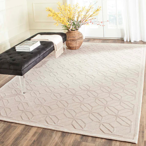 Safavieh Tibetan Collection Area Rug - 6' x 9', Pearl, Hand-Knotted Art Deco Geometric Viscose & Wool, Ideal for High Traffic Areas in Living Room, Bedroom