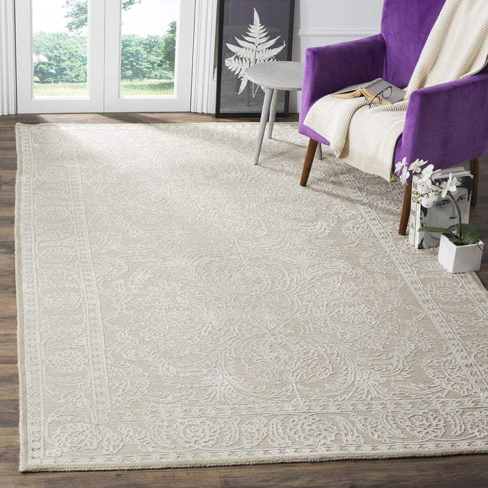 SAFAVIEH Chester Collection Area Rug - 6' x 9', Linen & Pearl, Hand-Knotted Traditional Oriental Wool & Bamboo Silk, Ideal for High Traffic Areas in Living Room, Bedroom