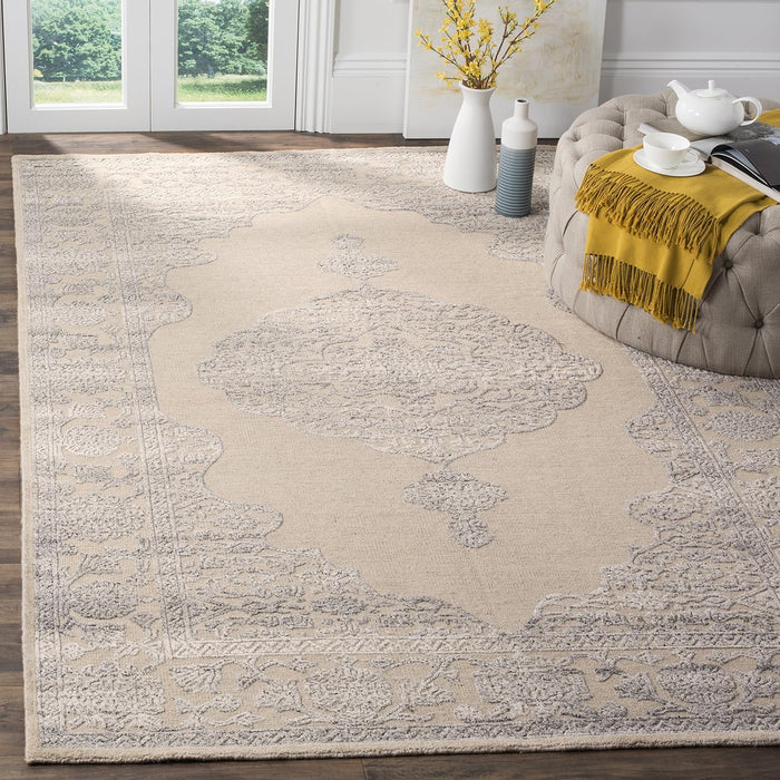 SAFAVIEH Chester Collection Area Rug - 6' x 9', Ivory & Grey, Hand-Knotted Oriental Medallion Wool & Silk, Ideal for High Traffic Areas in Living Room, Bedroom