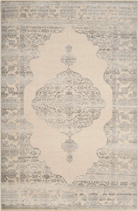 SAFAVIEH Chester Collection Area Rug - 6' x 9', Ivory & Grey, Hand-Knotted Oriental Medallion Wool & Silk, Ideal for High Traffic Areas in Living Room, Bedroom