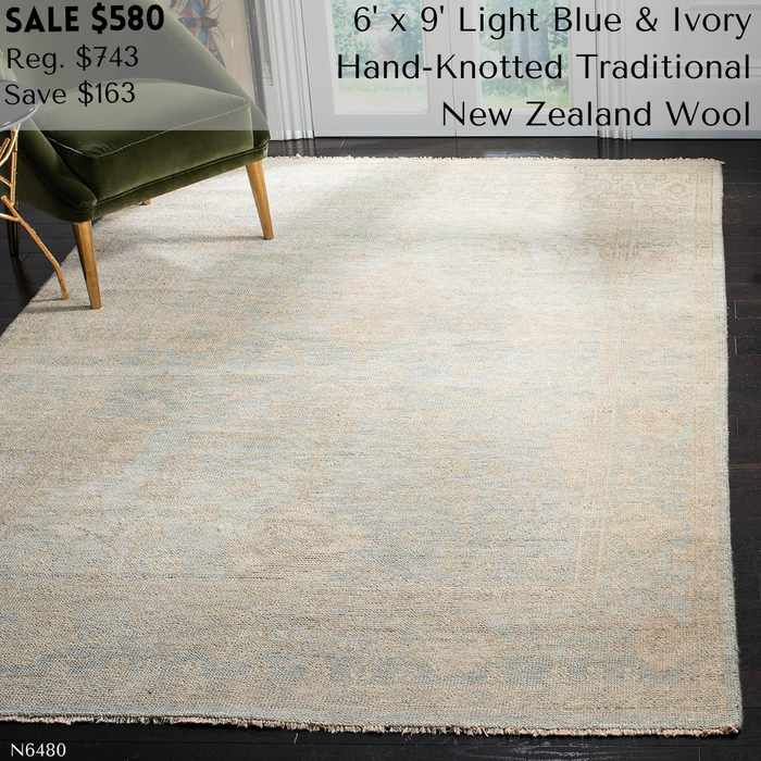 6' x 9', Light Blue & Ivory, Hand-Knotted Traditional New Zealand Wool, SAFAVIEH Area Rug