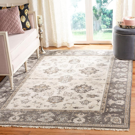SAFAVIEH Oushak Collection Area Rug - 6' x 9', Ivory & Charcoal, Hand-Knotted Traditional Oriental Wool, Ideal for High Traffic Areas in Living Room, Bedroom