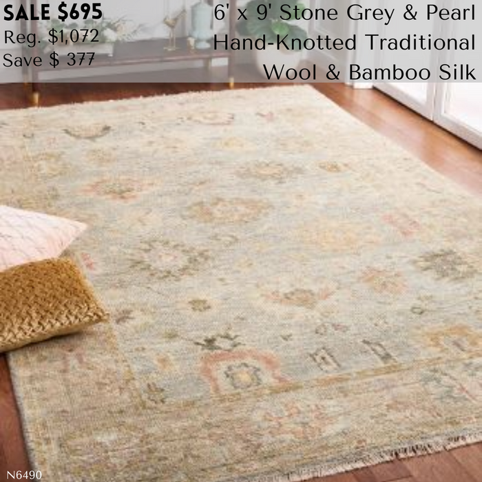 SAFAVIEH Hand-Knotted Samarkand Olivette Traditional Wool Rug - 6' x 9' - Light Blue/Sage