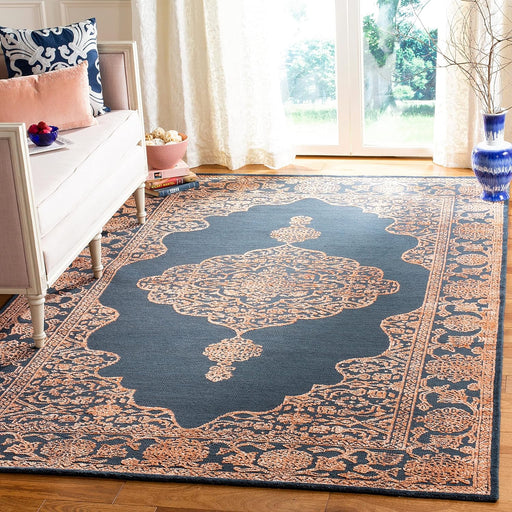 SAFAVIEH Chester Collection Area Rug - 6' x 9', Navy & Rust, Hand-Knotted Oriental Medallion Wool & Silk, Ideal for High Traffic Areas in Living Room, Bedroom