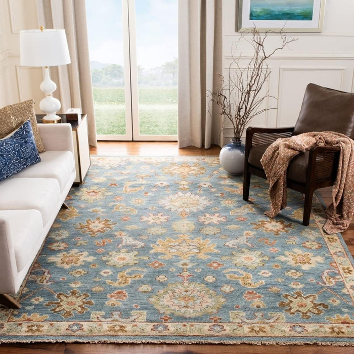 SAFAVIEH Samarkand Collection Area Rug - 6' x 9', Blue, Hand-Knotted Wool, Ideal for High Traffic Areas in Living Room, Bedroom