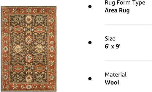 SAFAVIEH Heritage Collection Area Rug - 6' x 9', Chocolate & Tangerine, Handmade Traditional Oriental Wool, Ideal for High Traffic Areas in Living Room, Bedroom (HG734B)