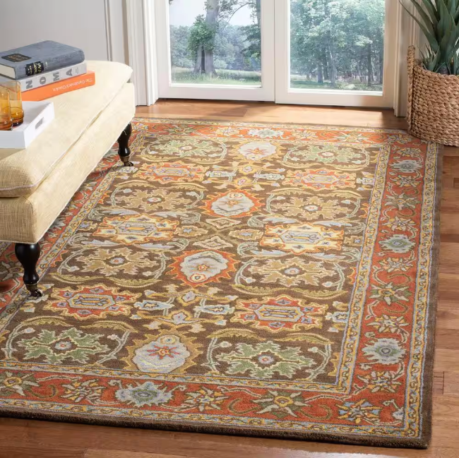 SAFAVIEH Heritage Collection Area Rug - 6' x 9', Chocolate & Tangerine, Handmade Traditional Oriental Wool, Ideal for High Traffic Areas in Living Room, Bedroom (HG734B)
