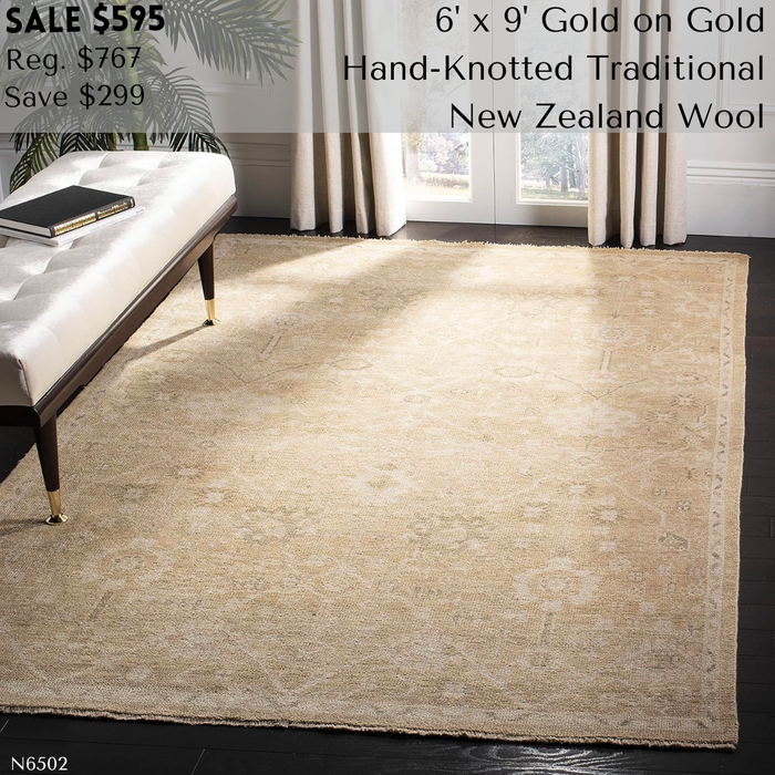 SAFAVIEH Izmir Collection Area Rug - 6' x 9', Gold & Gold, Hand-Knotted Traditional New Zealand Wool, Ideal for High Traffic Areas in Living Room, Bedroom