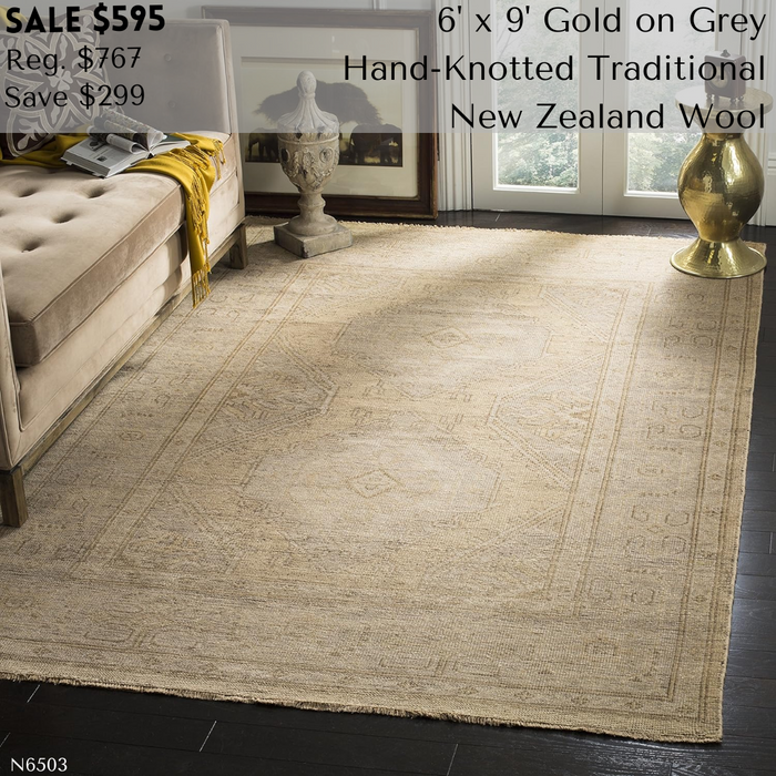 6' x 9', Gold & Grey, Hand-Knotted Traditional New Zealand Wool,SAFAVIEH Area Rug