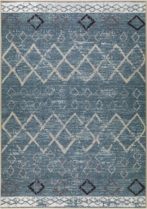 Antep Rugs Alfombras Non-Skid (Non-Slip) 3x5 Rubber Back Bohemian Distressed Moroccan Boho Low Pile Profile Indoor Area Rug (Blue, 3' x 5')