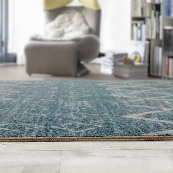 Antep Rugs Alfombras Non-Skid (Non-Slip) 3x5 Rubber Back Bohemian Distressed Moroccan Boho Low Pile Profile Indoor Area Rug (Blue, 3' x 5')