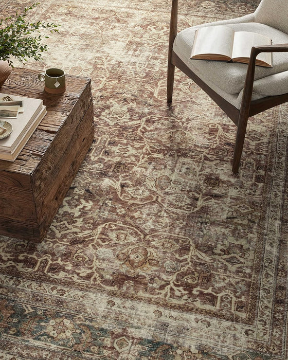 Magnolia Home by Joanna Gaines x Loloi Sinclair SIN-01 Collection Machine Washable Rust / Lagoon 2'-0" x 5'-0" Accent Rug