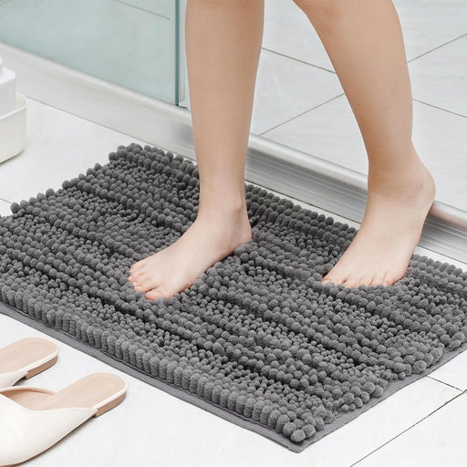 Citylife Chenille Bathroom Rugs, Super Soft Non-Slip Absorbent Plush Bath Mat, Durable and Machine Washable - Ideal for Showers, Tubs, and Doorways（Dark Gray, 24"x 16"）
