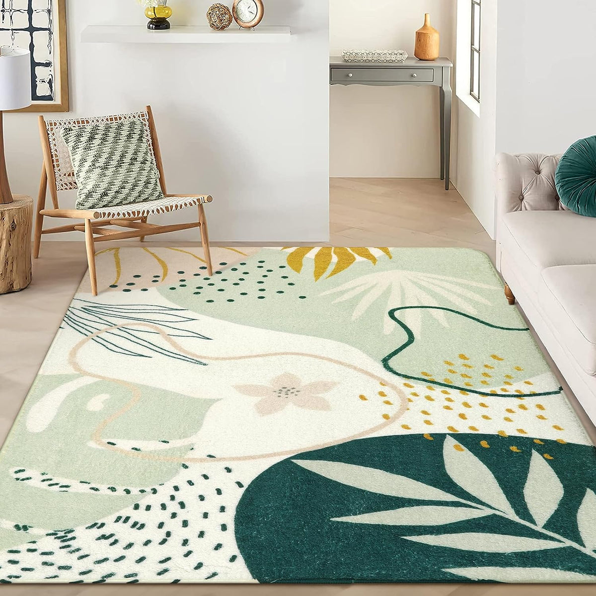 Lahome Green Machine Washable Rugs - 6x9 Rug for Living Room Non