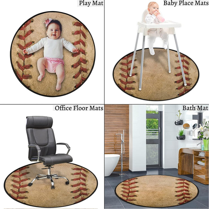 36.2 inch Pardick Sports Baseball Ball Circle Retro Round Area Throw Rug Washable Rug