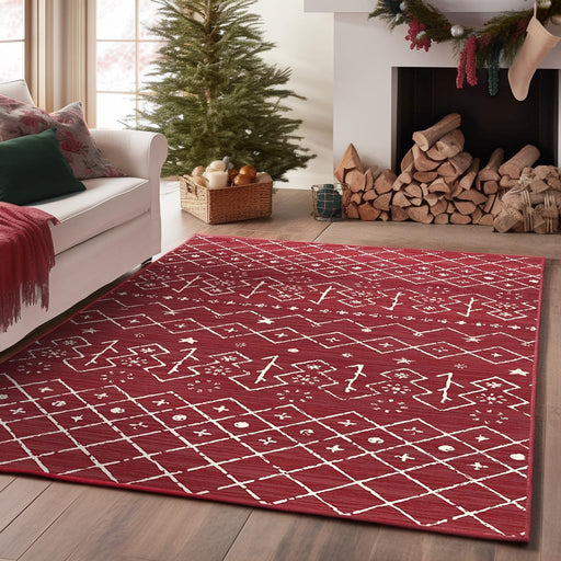 Size: 8'x10' Christmas Burgundy Red Rug Moroccan Modern Washable Non Slip Area Rug