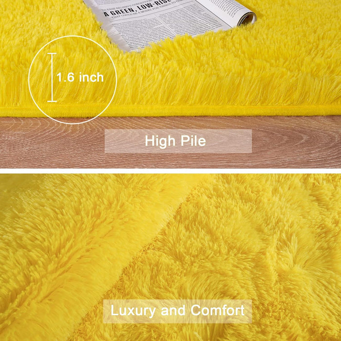 5x8 Feet Bright Yellow Luxury Fluffy Area Rug Modern Shag Rug