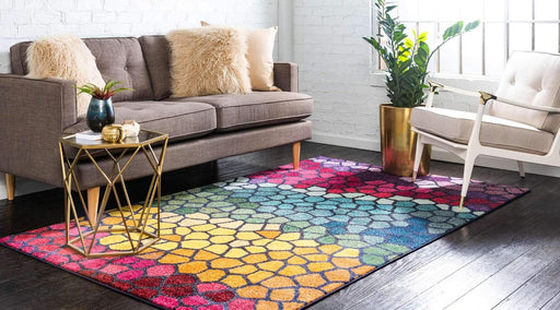 Unique Loom Estrella Collection Geometric, Abstract, Colorful, Modern, Mosaic Area Rug, 7 x 10 ft, Multi/Blue