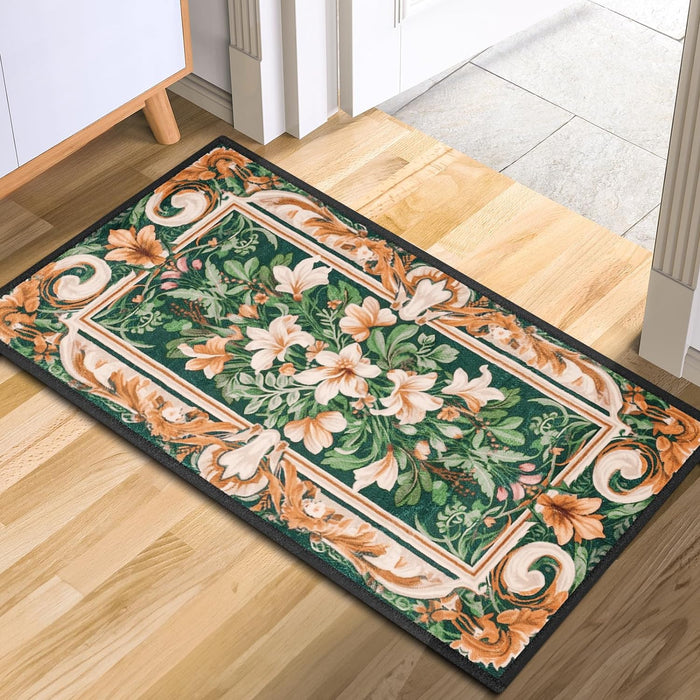 NiHome Indoor Doormat for Entrance Ultra-Thin, Non Slip Entryway Mat, Retro Entrance Floor Mat for Front Door, Soft, Absorbent, Dirt Resist, Machine-Washable, TPR Backing, 17"x31.5" (Lily Flower)