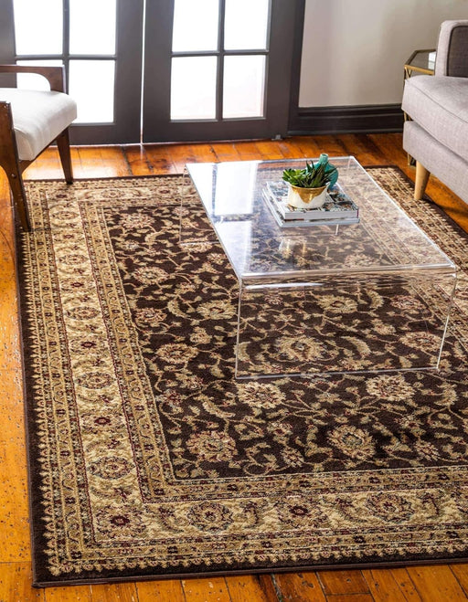 Unique Loom Voyage Collection Traditional Oriental Classic Intricate Design Area Rug (8' 0 x 8' 0 / Square Rug, Brown/Ivory)