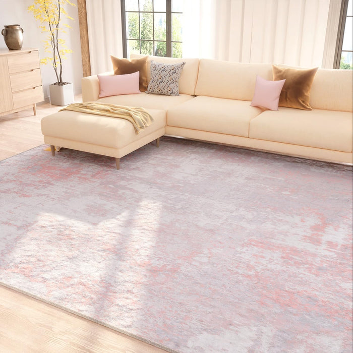 6'x9' Grey Pink Washable Non-Slip Modern Abstract Soft Area Rug