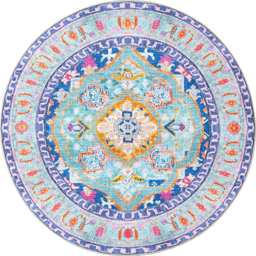 Size 7' 7 x 7' 7 Traditional Medallion Border Blue/Teal Round Rug By Unique Loom