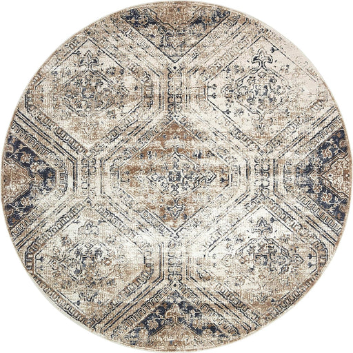 8' 0" x 8' 0", Beige/Navy Blue Geometric, Vintage, Textured, Distressed,Traditional Area Rug By Unique Loom Chateau Collection