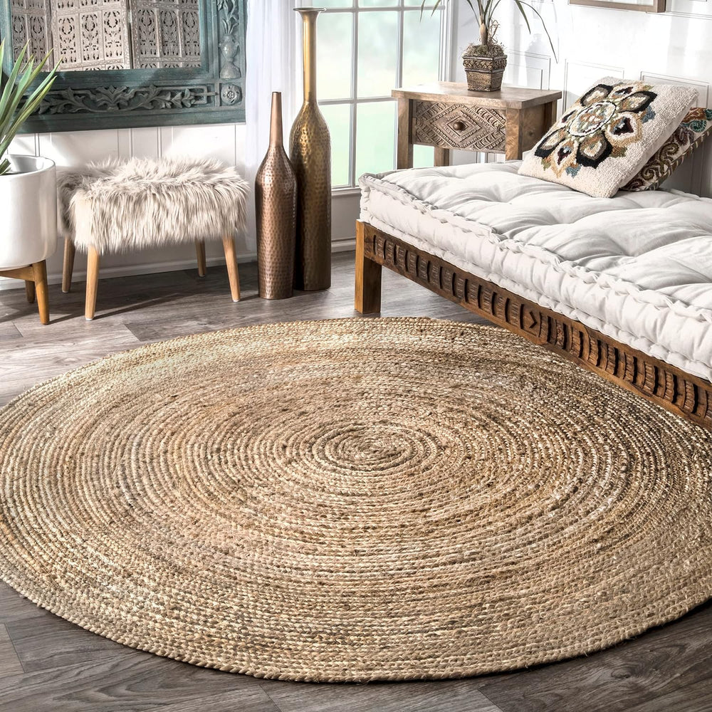 6' Round, Natural Hand Woven Farmhouse Jute Area Rug By nuLOOM