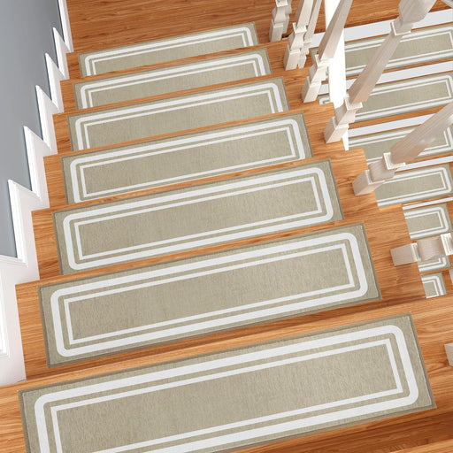 KOKHUB Stair Treads for Wooden Steps Indoor 15PCS, Carpet Stair Treads Non Slip for Kids Elders and Pets, Peel and Stick Edging Stair Runners Rugs, 8x30inch, Beige