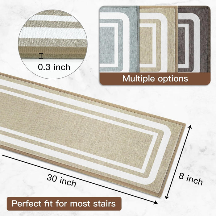 KOKHUB Stair Treads for Wooden Steps Indoor 15PCS, Carpet Stair Treads Non Slip for Kids Elders and Pets, Peel and Stick Edging Stair Runners Rugs, 8x30inch, Beige