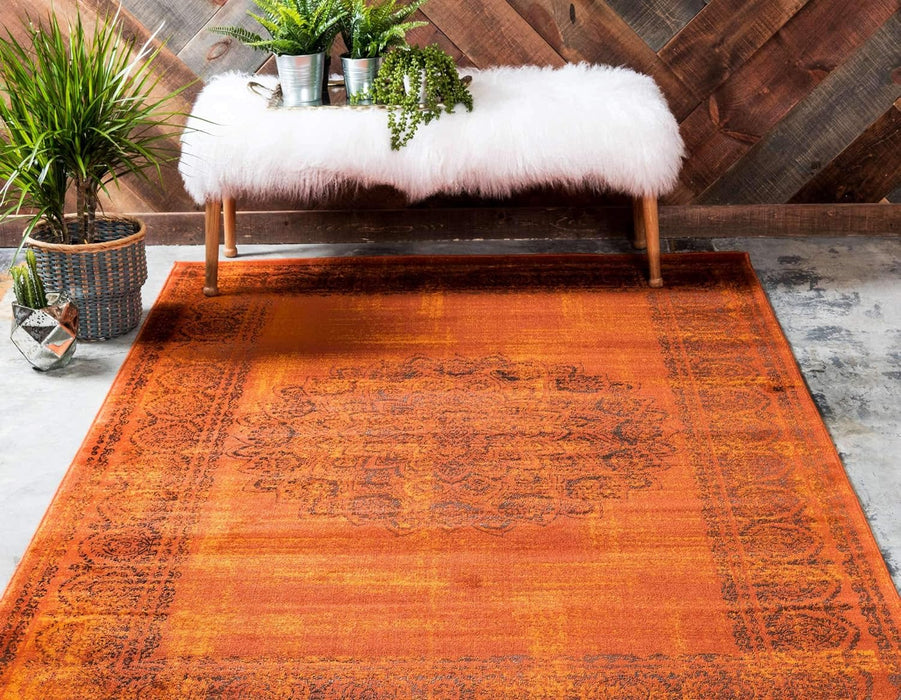 Unique Loom Imperial Collection, Medallion, Border, Distressed, Vintage, Bright Colors Area Rug, 10 x 13 ft, Terracotta/Brown