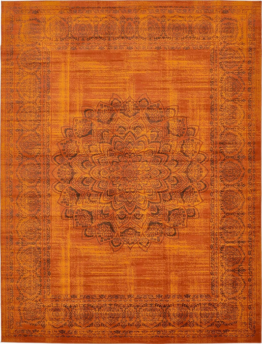 Unique Loom Imperial Collection, Medallion, Border, Distressed, Vintage, Bright Colors Area Rug, 10 x 13 ft, Terracotta/Brown
