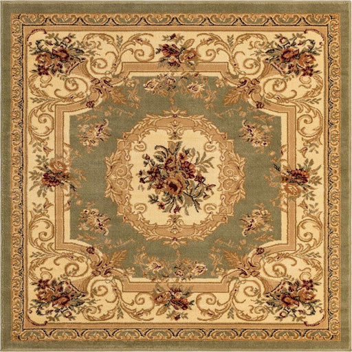 New Area Rug - Traditional - Classic - Floral - Motif - Indoor - Carpet - Collection (5' 0 x 5' 0 Square, Green/Ivory) S153882-1628