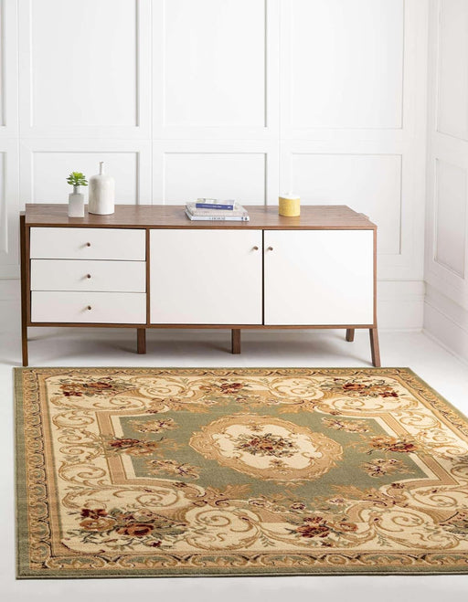 New Area Rug - Traditional - Classic - Floral - Motif - Indoor - Carpet - Collection (5' 0 x 5' 0 Square, Green/Ivory) S153882-1628
